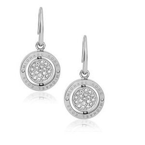 Michael Kors Dainty Silver Tone Monogram Reversible Disc Drop Earrings
